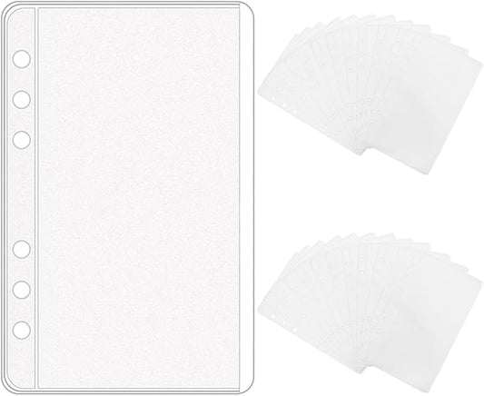 NatSumeBasics 24 A6 Binder Pockets, Cash Envelopes, 3.5" x 6.5" Frost Sleeves Sheet Protector, 6 Rings Binder Sleeve for Organizer, Photos Cards Bills (A6)