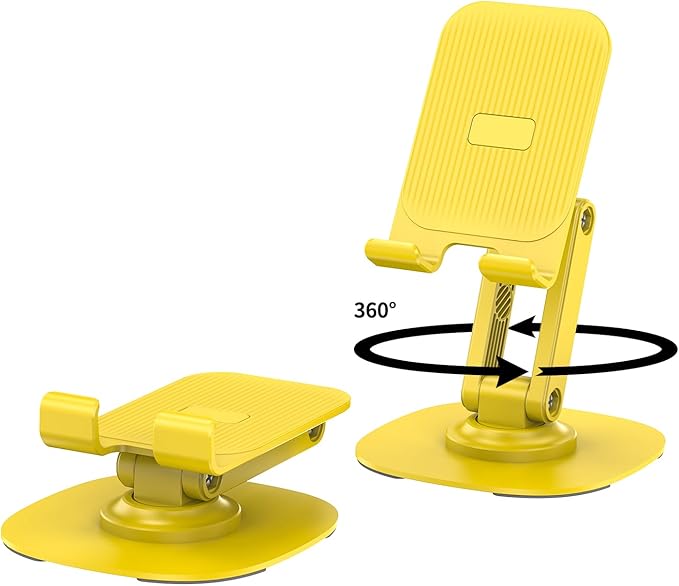 360° Degree Rotating Mobile Phone Holder,Fully Adjustable Foldable Desktop Phone Holder Stand Base,Foldable Desktop Cell Phone Stands for iPhone17 16 15 Pro Xr Xs Max X Plus iPad Samsung(K69-Yellow)