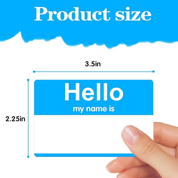 Light Blue Name Tags Sticker, 200Pcs Hello My Name is Stickers, 3.5" x 2.25" Name Badge Name Tags Label for Office, Meeting, School,Teachers and Mailing