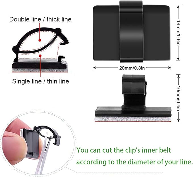 100pcs 3M Self Adhesive Cable Clips Wire Holders Cord Organizer Cable Clamp Management Sticky for Office Home Car Desk Tables PC Laptop TV Wall, Black