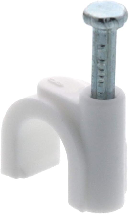 Secure 8mm White Round Nail Cable Clip for Coax, Ethernet, and Telephone Cable Management - 100 Pack