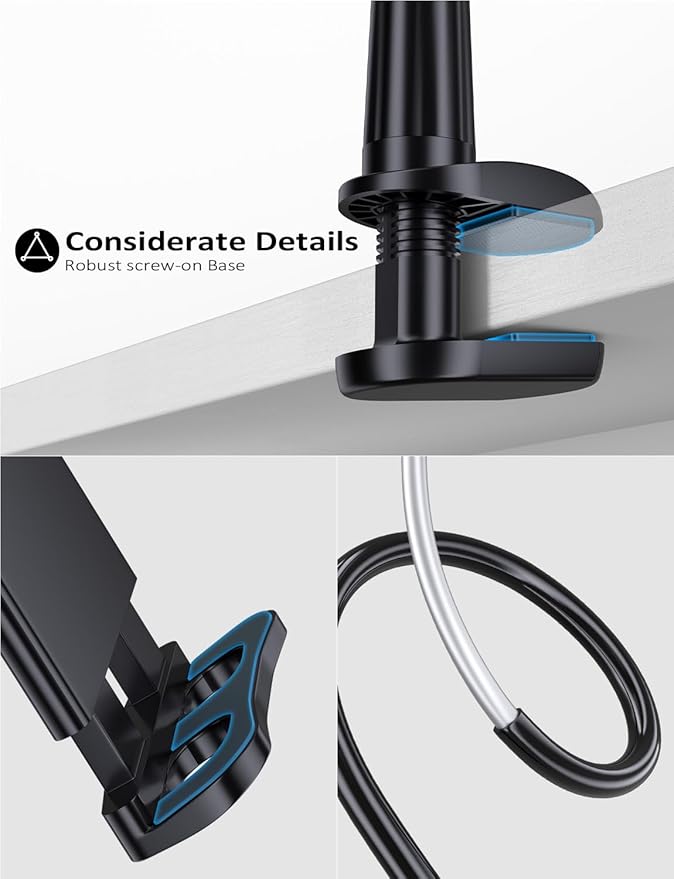 Tryone Gooseneck Tablet Holder Stand for Bed Adjustable Flexible Arm Tablets Mount Clamp on Table Compatible with iPad Air Mini | Galaxy Tabs | Kindle Fire | Switch or Other 4.7-10.5" Devices