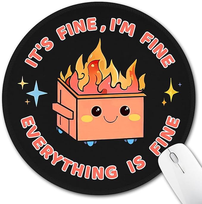 Funny Mouse Pad for Desk, Cute Office Decor for Women, Dumpster on Fire Small Mousepad with Non-Slip Rubber Base, Travel Round Computer Mouse Pads for Laptop Desk Accessories Office Supplies