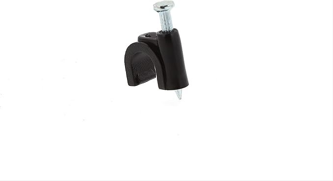 Secure 8mm Black Round Nail Cable Clip for Coax, Ethernet, and Telephone Cable Management - 100 Pack