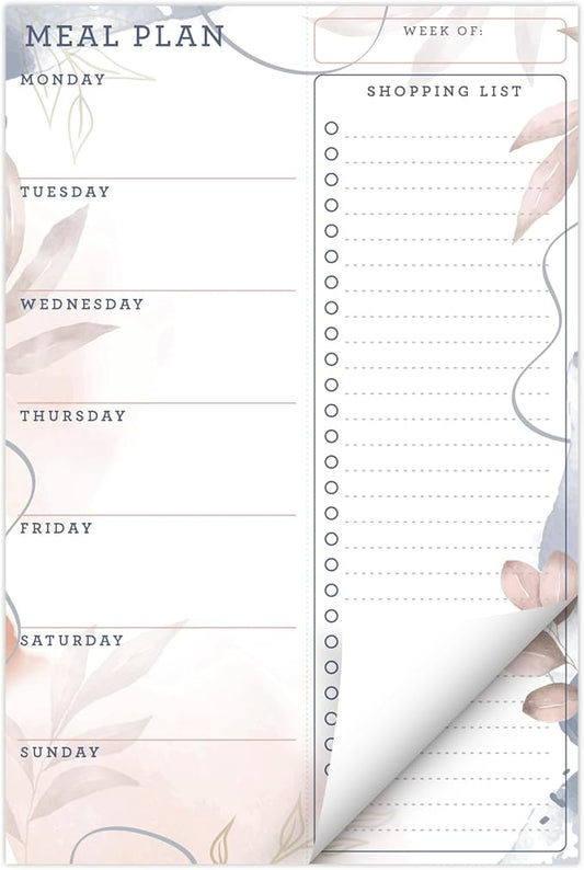 Global Printed Products 6" x 9" Vertical Meal Planning Pad, 60-Sheets, Soft Pink Floral