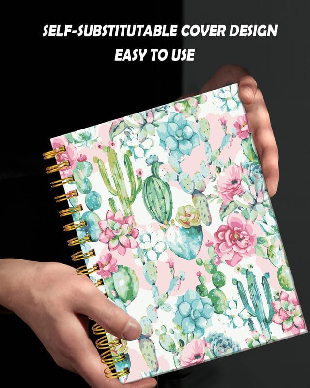 Spiral Journal Notebook for Women,A5 College Ruled Notebooks 6"x 8.4", 120 Pages (60 Sheets) Lined Journal with Premium Thick Paper,Perfect for School Office Home(Watercolor Cactus Floral)