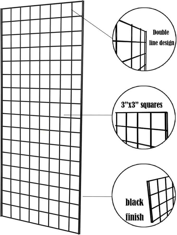 Grid Wall Commercial Grade Gridwall Panels – Heavy Duty Grid Panel for Any Retail Display Wall Grid 2' Width x 4' Height, Black (Pack of 3)