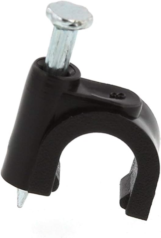 Secure 8mm Black Round Nail Cable Clip for Coax, Ethernet, and Telephone Cable Management - 100 Pack