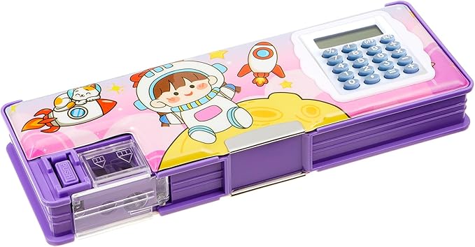 Henoyso Multifunctional Pencil Box for Girls Space Pencil Case with Calculator and Sharpener Cool Cute Pencilcase School Supplies Essentials Christmas Birthday Gift Present for Kids Teens