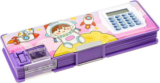 Henoyso Multifunctional Pencil Box for Girls Space Pencil Case with Calculator and Sharpener Cool Cute Pencilcase School Supplies Essentials Christmas Birthday Gift Present for Kids Teens