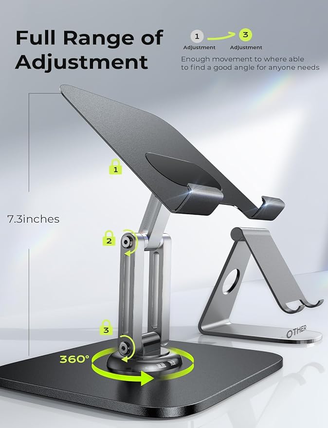 LISEN for iPad Stand Holder Adjustable Tablet Stand for Desk, 2026 for iPad Accessories Rotating Display Stand PC Office Accessories for Desk Women Gifts Kindle Table Mount/PS/Switch iPhone 12.9"-4.7"