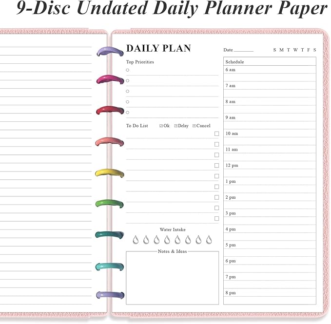 Classic Size Discbound Daily Planner Refill Paper, 9-Disc Discbound Pre-punched Happy Planners Insert, 100Sheets/200Pages To Do List Planner Refill, 100gsm White Paper, 7" x 9.25"