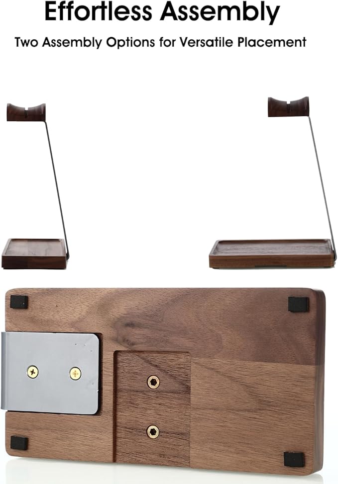 Walnut Headphone Stand, Wood Headset Stand for Desk, Gaming Headphone Holder with Storage Base Compatible with Airpod max, Bose, Razer, Sennheiser, Jabra, JBL, AKG, Grey