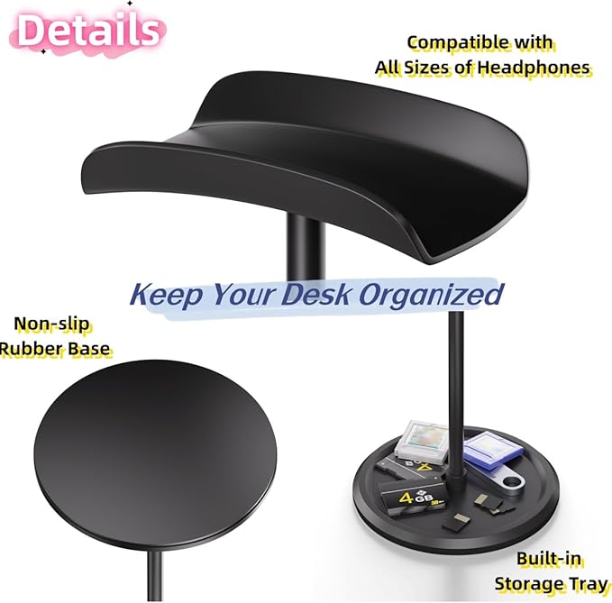 Headphone Stand【1PACK】 Headphone Holder with Storage Tray Compatible for Max Pro, Beats, Bose and Most Gaming Headphones. 【No Tools Required】 YO-2 (Black)