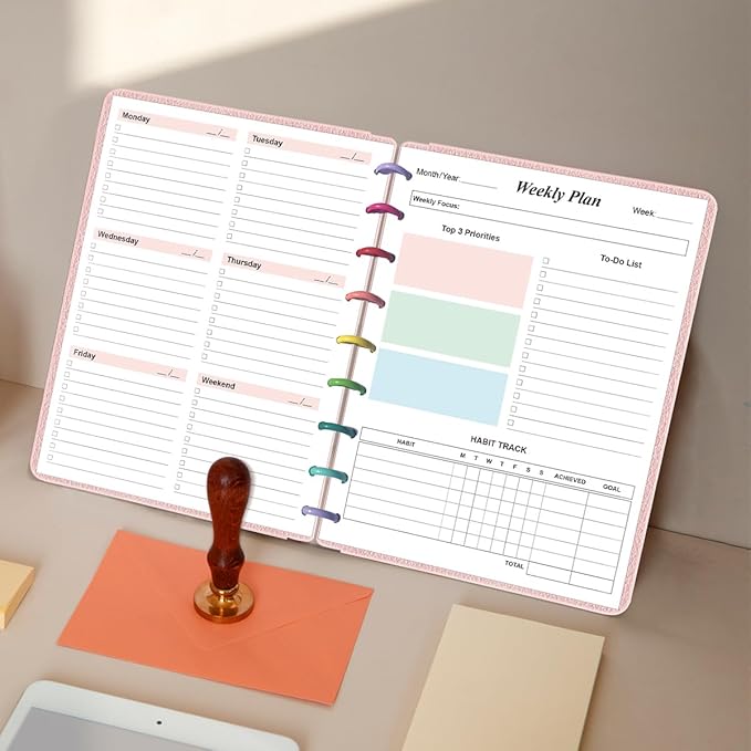 (2-Pack) 9 Disc Weekly Planner Undated Refills - Classic Size 106 Sheets/212 Pages Colorful Weekly Planner for Happy Planners Insert, 100 gsm White Paper, Lasts 2 Year, Undated, 7" x 9.25"