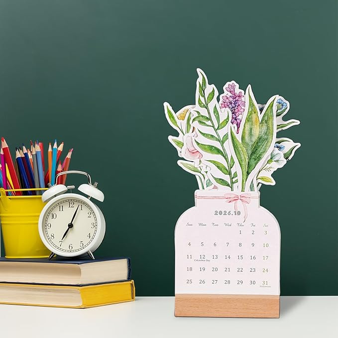 Bloomy Flowers Desk Calendar 2026 Small Desk Calendar Mini Standing Decorative Floral Desktop Calendar for Home Office School Desk Accessories