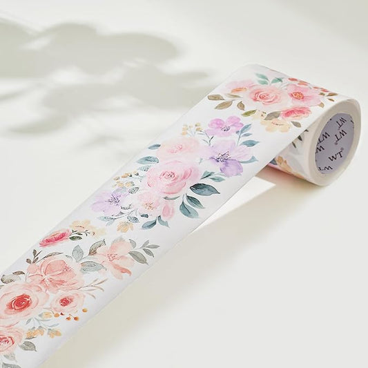WT Flower Corridor Wide Washi Tape, Single Roll, Original Designs, Floral Decorative Tape, 60mm Wide, Washi Tape for Journaling, Bujo Planner Supplies, DIY Paper Tapes