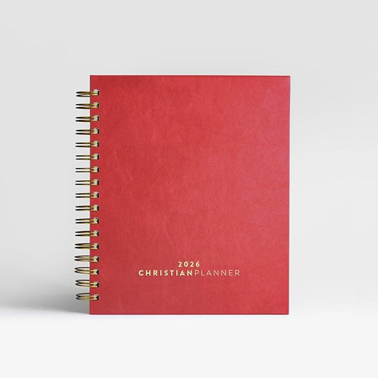 Christian Planner 2026 Daily Planner - Faith Based Monthly and Weekly Planner, Vision Board, and Habit Tracker - 2026 Calendar, Personal Organizer and Devotional Journal (Sprial, Cherry)