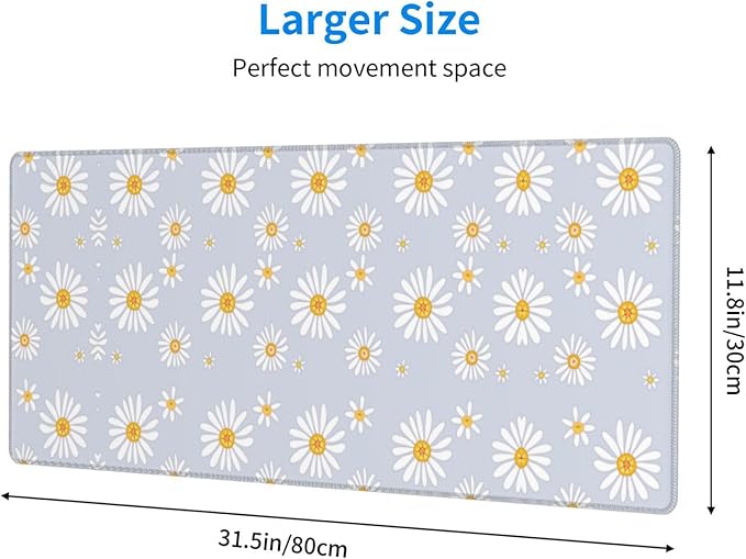 Daisy Flowers Large Mouse Pad with Stitched Edges Long Non-Slip Rubber Base Mousepad Laptop Keyboard Mat Desk Pad for Office Home Desk Decor, 31.5" X 11.8"