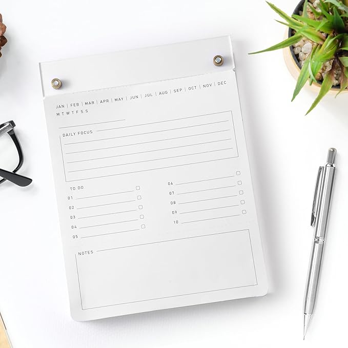 Acrylic To Do List Acrylic Drafters Tablet Planner with 100 Sheets Daily Binder Pad - 6.3 W x 8.46 H for Office Home Desk Accessory
