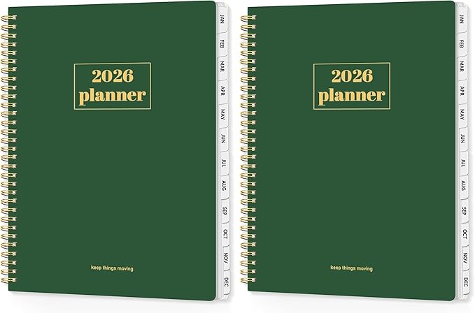 SUNEE 2026 Planner, Weekly and Monthly Calendar Planner, January 2026-December 2026, Daily Agenda with Tabs, Note Pages, Spiral Binding, 8.5"x11", Deep Green (Pack of 2)