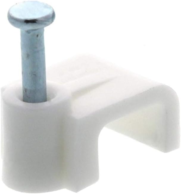 Secure 8mm White Flat Nail Cable Clip for Coax, Ethernet, and Telephone Cable Management - 100 Pack
