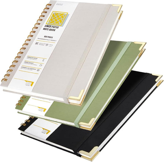 Lined Spiral Notebook with thick 110 GSM Papers, 480 Pages B5 Size College Ruled Notebook, Hardcover 7.1 x 10 Inches Journal for Women and Men, Notebooks for work, School, 3 Pack Mix