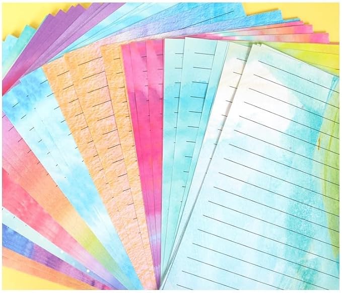 160 Packs Stationery Paper Set (50 Single-Sided Stationery Writing Papers 50 Matching Envelopes) 60 Round Dot Sticker, 10 Design Colorful Letter Paper Stationary Stes,5.5 x 8.25 Inch. (Watercolor)