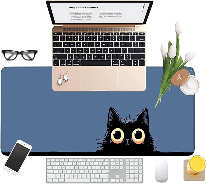 Cat Eyes Extended Mouse Pad XL 31.5"x11.8" – Playful Cat Design Desk Mat – Non-Slip Rubber Base, Stitched Edges