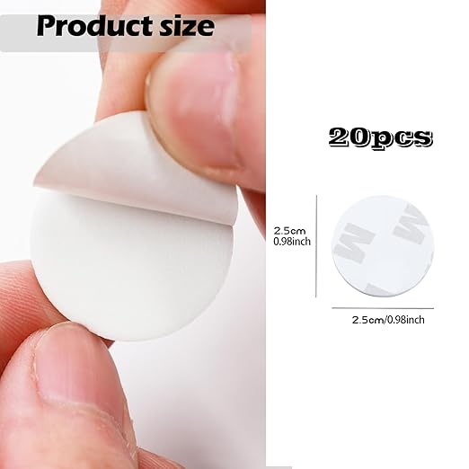 Double Sided Adhesive Pads,Round Sticky Pads Heavy Duty,Strong Mounting Tape,Pre-Cut Foam Pads, Waterproof for Walls Picture, Car, Home, Office (2 x 25mm)