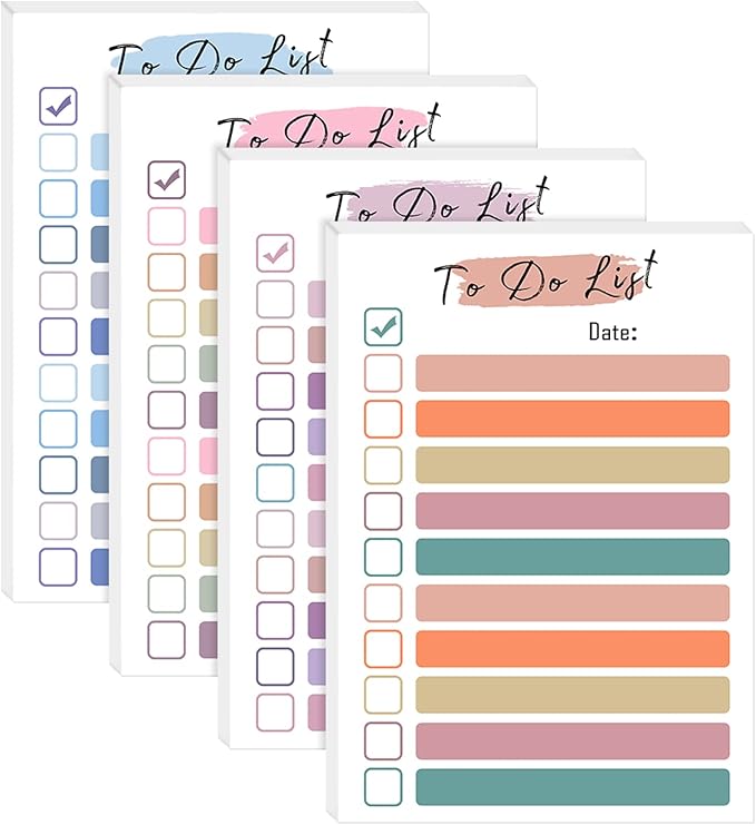 4 Packs to Do List Notepad, 200 Sheets Daily to Do List Sticky Notes 4x6Inches Memo Pad Color Portable Planner for Coworkers Funny Office Gifts, 4 Cute Designs