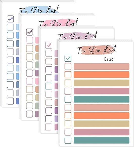 4 Packs to Do List Notepad, 200 Sheets Daily to Do List Sticky Notes 4x6Inches Memo Pad Color Portable Planner for Coworkers Funny Office Gifts, 4 Cute Designs
