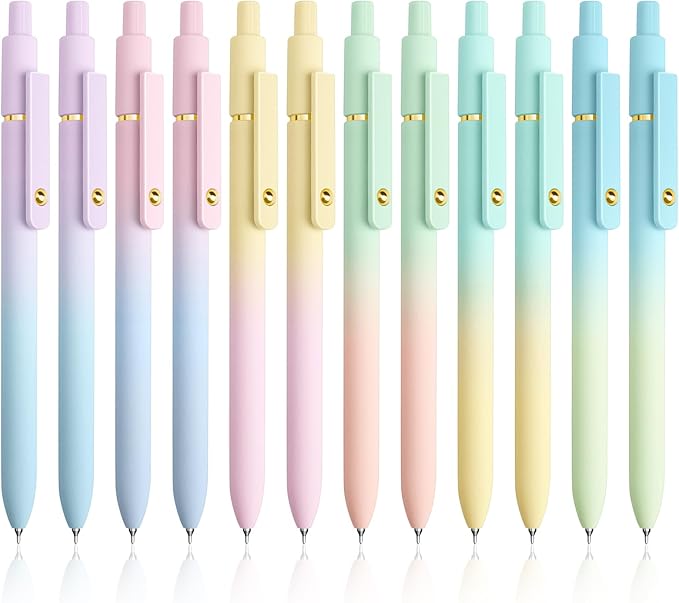 Gel Pens, 12 Pcs 0.5mm Fine Point Smooth Writing Pens Japanese Cute Pens, High-End Series Black Ink Pens for Journaling Note Taking, School Office Supplies for Women Men (12 Pcs Ombre)