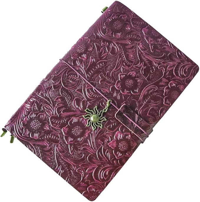 Refillable Leather Journal, Handmade Notebook with Bookmark for Men & Women, Vintage Notebook perfect for writing, gifts, travelers (Purple, A5)