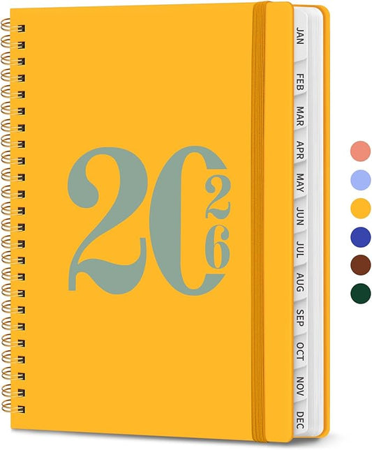 2026 Planner, Weekly and Monthly Calender Planner, Jan 2026 to Dec 2026, Hardcover 2026 Calendar Book with Tabs & Inner Pocket, Office Home School Supplies for Women & Men - A5 (6.3" x 8.5"), Yellow