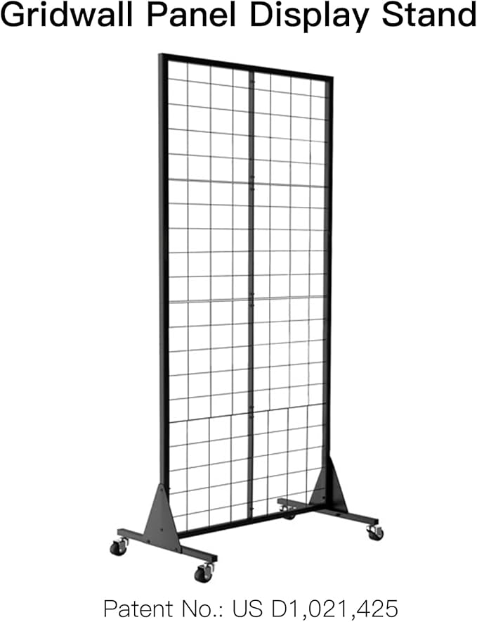 Gridwall Panel Display Stand, 2'x5.5' Heavy Duty Floor Standing Rack with Detachable Girdwall, Movable Silent Wheel, Easy to Transport, Ideal for Retail & Craft Fairs