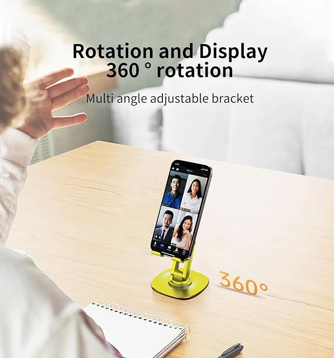 360° Degree Rotating Mobile Phone Holder,Fully Adjustable Foldable Desktop Phone Holder Stand Base,Foldable Desktop Cell Phone Stands for iPhone17 16 15 Pro Xr Xs Max X Plus iPad Samsung(K69-Yellow)