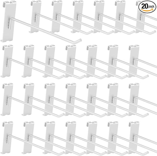 20Pcs Gridwall Hooks, Metal Grid Panel Hanging Peg Hooks, Grid Wall Accessory for Clothes Storage, Home Organization, Retail Display (White, 6"/15Cm)