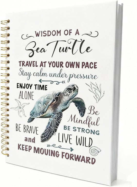Cute Notebooks Journal For Women - Sea Turtle Dairy Funny Hardcover College Ruled Lined,5.8"X8.3",Pretty Spiral Meeting Notebook,Gifts For Sea Turtles Lover Men Friends On Birthday Christmas Mothers Day (White)