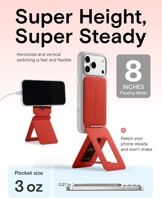 MOFT Phone Stand, Magnetic Phone Tripod Stand Stain-Resistant MOVAS Leather & Angle Adjustment & Strong Magnets Tripod for iPhone 17/16/15/14/13/12 (Included Metal Ring)-Sunset
