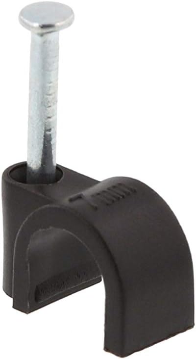 Secure 7mm Black Round Nail Cable Clip for Coax, Ethernet, and Telephone Cable Management - 100 Pack