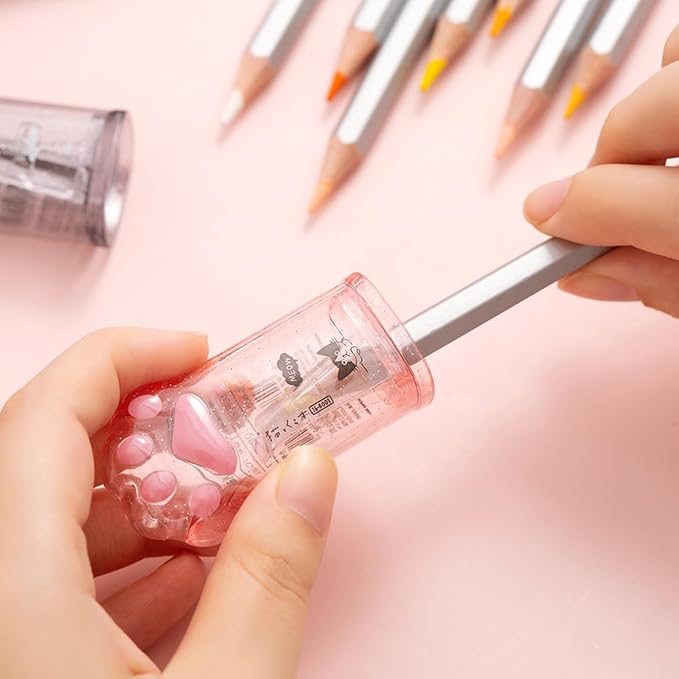 4 Pcs Cute Pink Pencil Sharpener Kawaii Small Manual Cartoon Cat Paw Plastic Pencil Sharpener School Office Supplies for Women Men