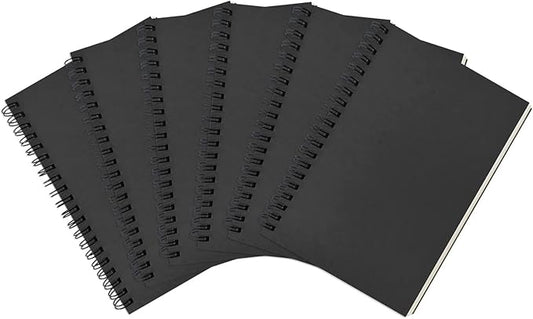 DSTELIN Blank Spiral Notebook, 6-Pack, Soft Cover, Sketch book, 100 Pages / 50 Sheets, 7.5 inch x 5.1 inch, 100GSM, (Black)