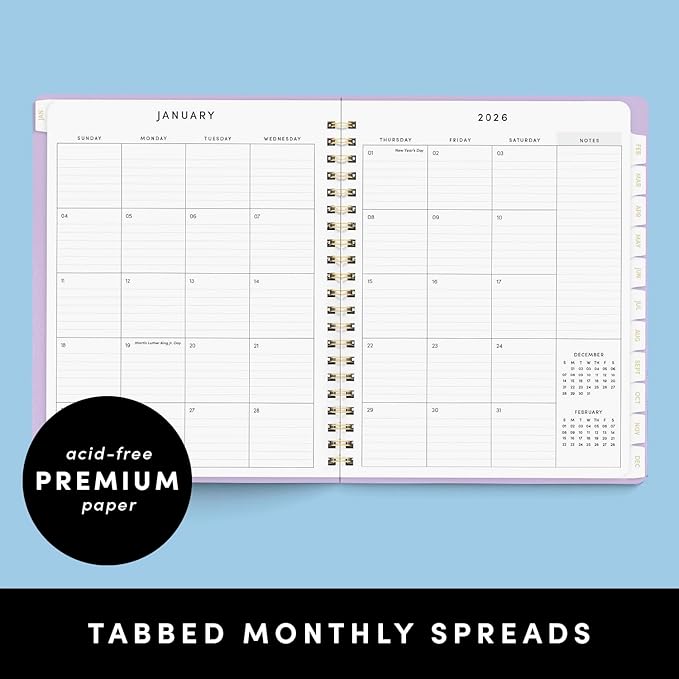 PAPERAGE 2026 Weekly & Monthly Planner, 12 Months (January 2026 - December 2026), 9.2 in x 11.2 in, Spiral Bound 2026 Planner with Weekly, Monthly & Yearly Views, Note Pages & Inner Pocket – Sage Green
