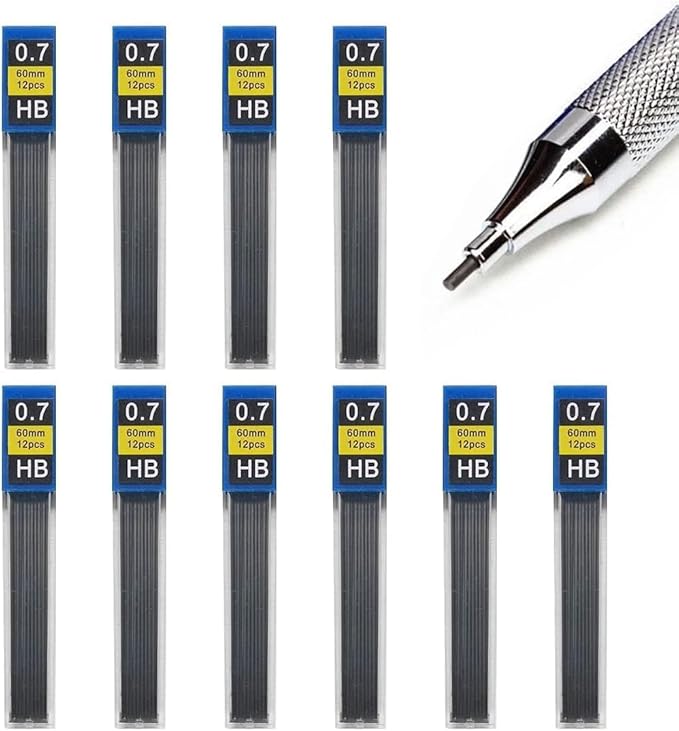 0.7mm HB Mechanical Pencil Lead Refills – 120 Pieces (10 Tubes x 12 Leads), Break-Resistant Polymer Graphite Refills for Mechanical Pencils, Smooth Writing School & Office Supplies