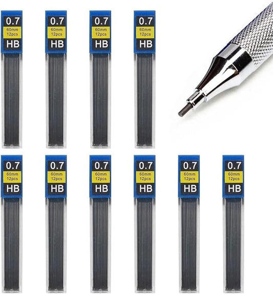 0.7mm HB Mechanical Pencil Lead Refills – 120 Pieces (10 Tubes x 12 Leads), Break-Resistant Polymer Graphite Refills for Mechanical Pencils, Smooth Writing School & Office Supplies