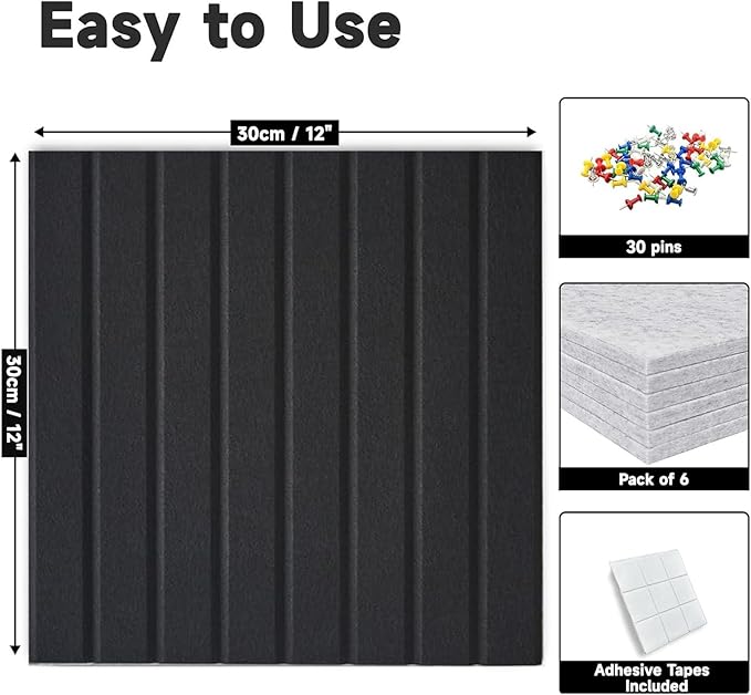 Cork Board for Walls 36" x 24", 6 Pack Felt Bulletin Board Wall Tiles with 30 Push Pins for Home Kitchen School Office Wall DIY Decorative