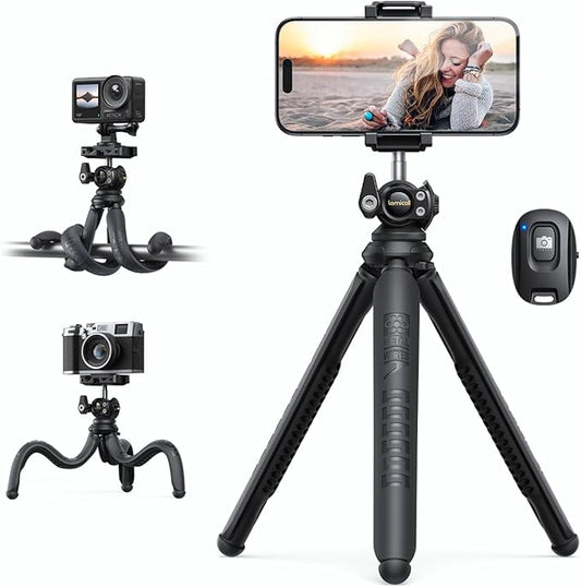 Lamicall Tripod for iPhone - 3 in 1 Flexible Phone Tripod with Wireless Remote - iPhone Stand for Video Recording Vlogging Selfie Valentines Day Gift Compatible with Phone GoPro, Digital Camera