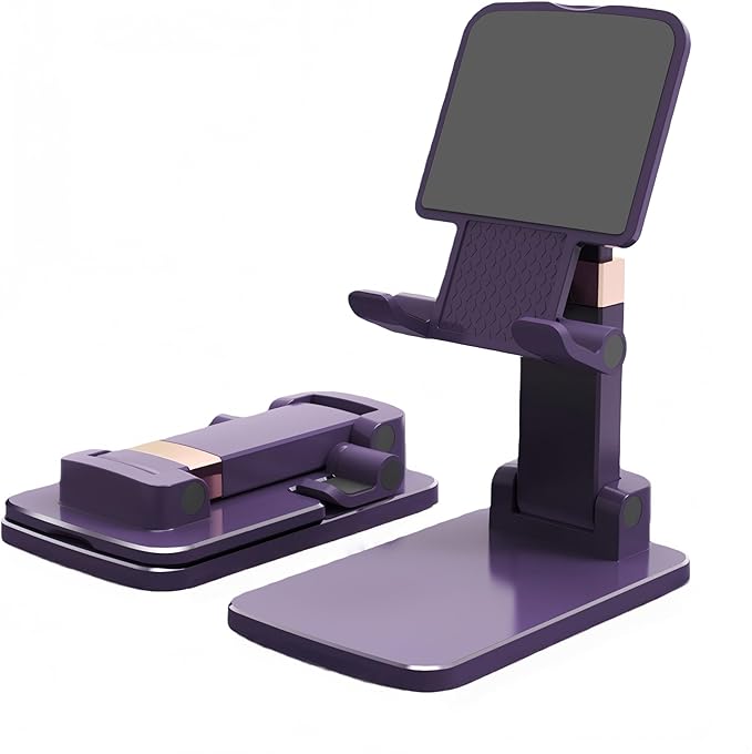 Foldable & Height Adjustable Phone Stand for Desk, Super Stable Cell Phone Holder, Universal for iPhone/iPad/Tablets, Portable Pocket-Sized Stand for Home Office Kitchen - Purple