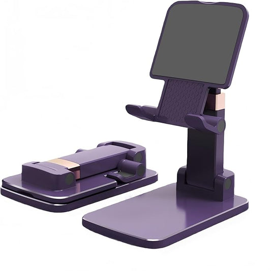Foldable & Height Adjustable Phone Stand for Desk, Super Stable Cell Phone Holder, Universal for iPhone/iPad/Tablets, Portable Pocket-Sized Stand for Home Office Kitchen - Purple